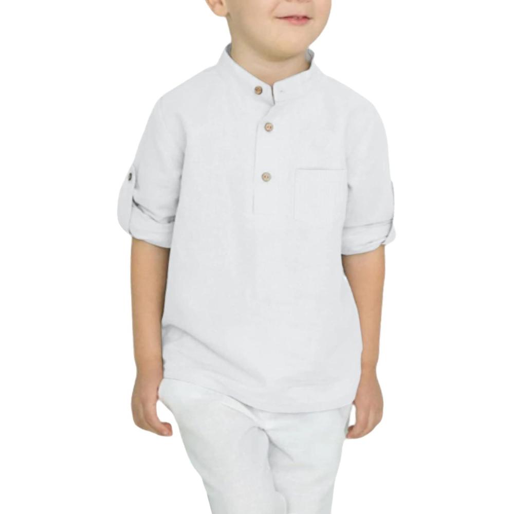 imageArshiner Boys Cotton Linen Henley Shirt Button Down Shirt Long Sleeve T Shirt Beach Shirt Tee Casual Solid TopsAwhite
