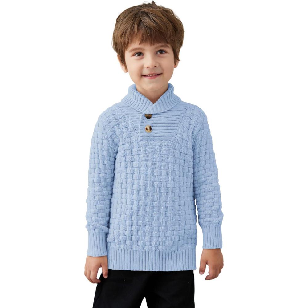 imageArshiner Boys Crewneck Long Sleeve Textured Ribbed Edge Pullover Sweaters Button Up Knitted Sweater TopsLight Blue