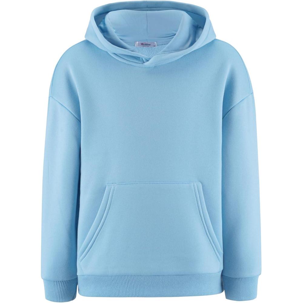imageArshiner Boys Hooded Sweatshirt Fleece Pullover Long Sleeve Warm Hoodies with Pocket for Kids 514 YearsLight Blue