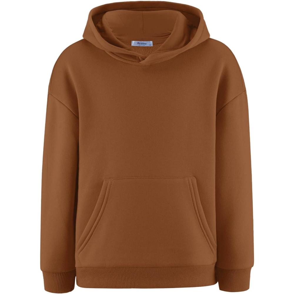 imageArshiner Boys Hooded Sweatshirt Fleece Pullover Long Sleeve Warm Hoodies with Pocket for Kids 514 YearsLight Brown