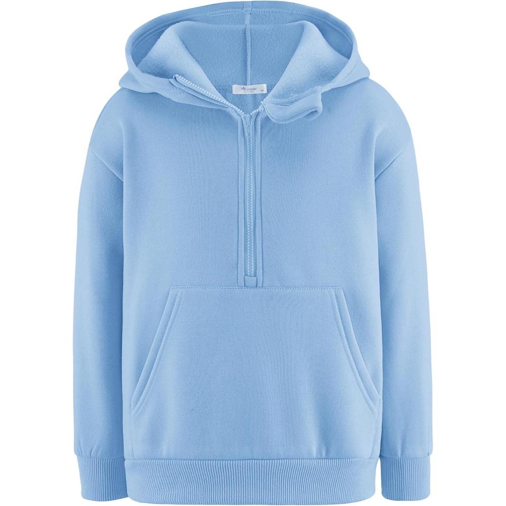 imageArshiner Boys Hooded Sweatshirts Long Sleeve Hoodies Kids Quarter Zip Pullover with Kangaroo Pocket 514YLight Blue