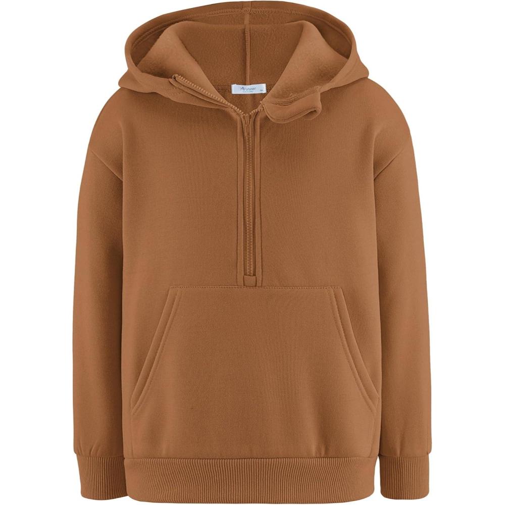 imageArshiner Boys Hooded Sweatshirts Long Sleeve Hoodies Kids Quarter Zip Pullover with Kangaroo Pocket 514YLight Brown