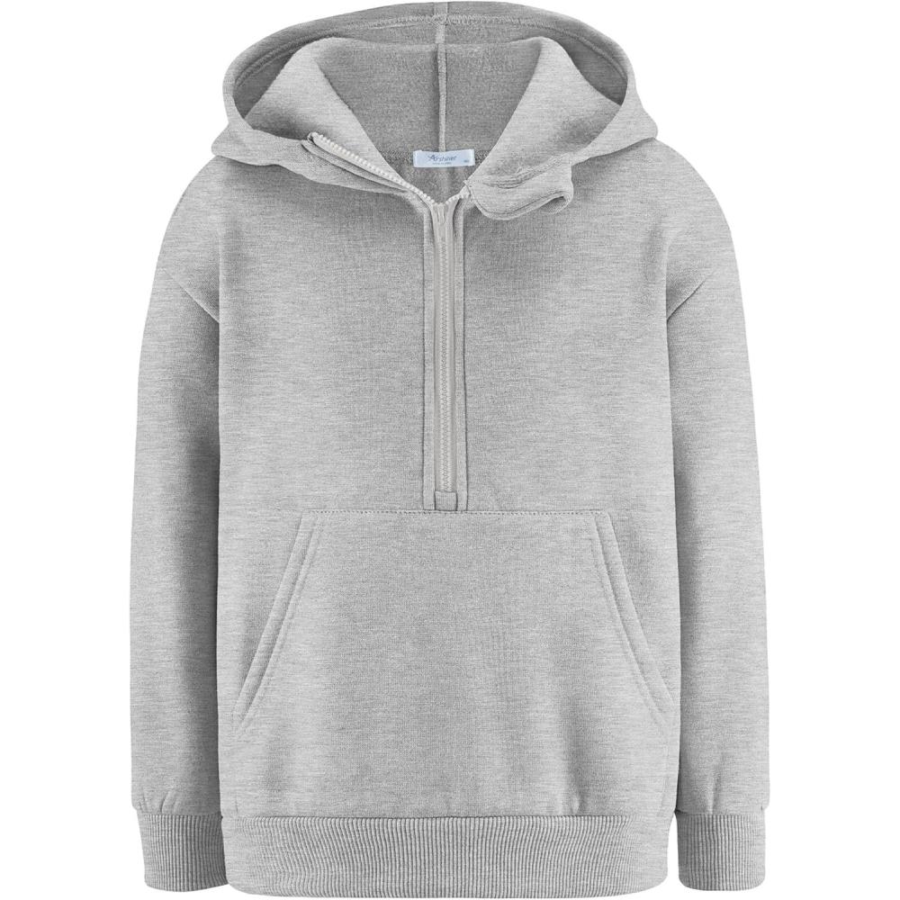imageArshiner Boys Hooded Sweatshirts Long Sleeve Hoodies Kids Quarter Zip Pullover with Kangaroo Pocket 514YLight Grey
