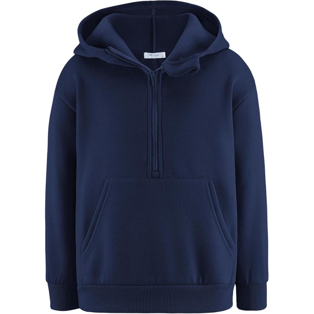 imageArshiner Boys Hooded Sweatshirts Long Sleeve Hoodies Kids Quarter Zip Pullover with Kangaroo Pocket 514YNavy Blue