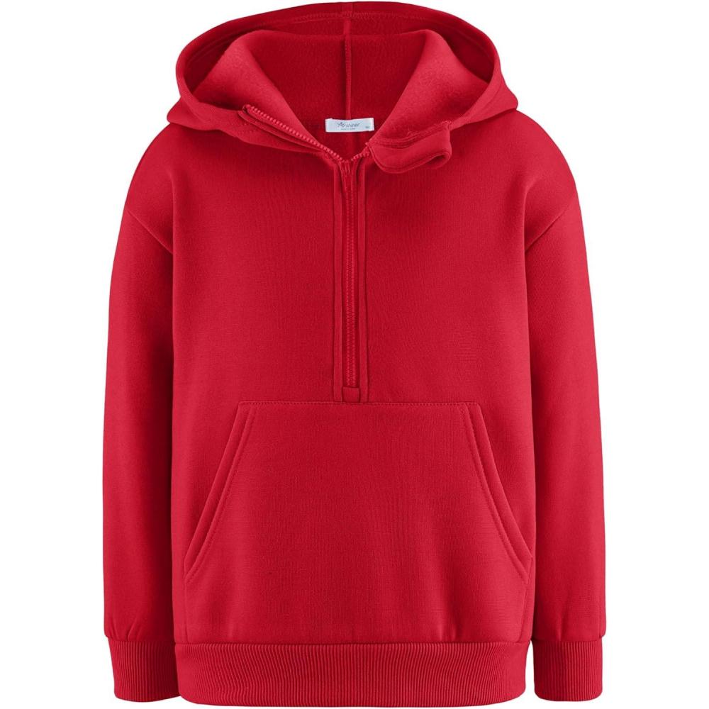 imageArshiner Boys Hooded Sweatshirts Long Sleeve Hoodies Kids Quarter Zip Pullover with Kangaroo Pocket 514YRed