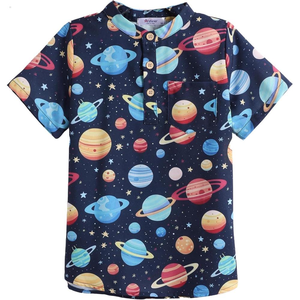 imageArshiner Boys Linen Shirt Button Down Henley Short Sleeve Casual Dress Summer Beach T Shirts Top with One PocketNavy Blue  Planet