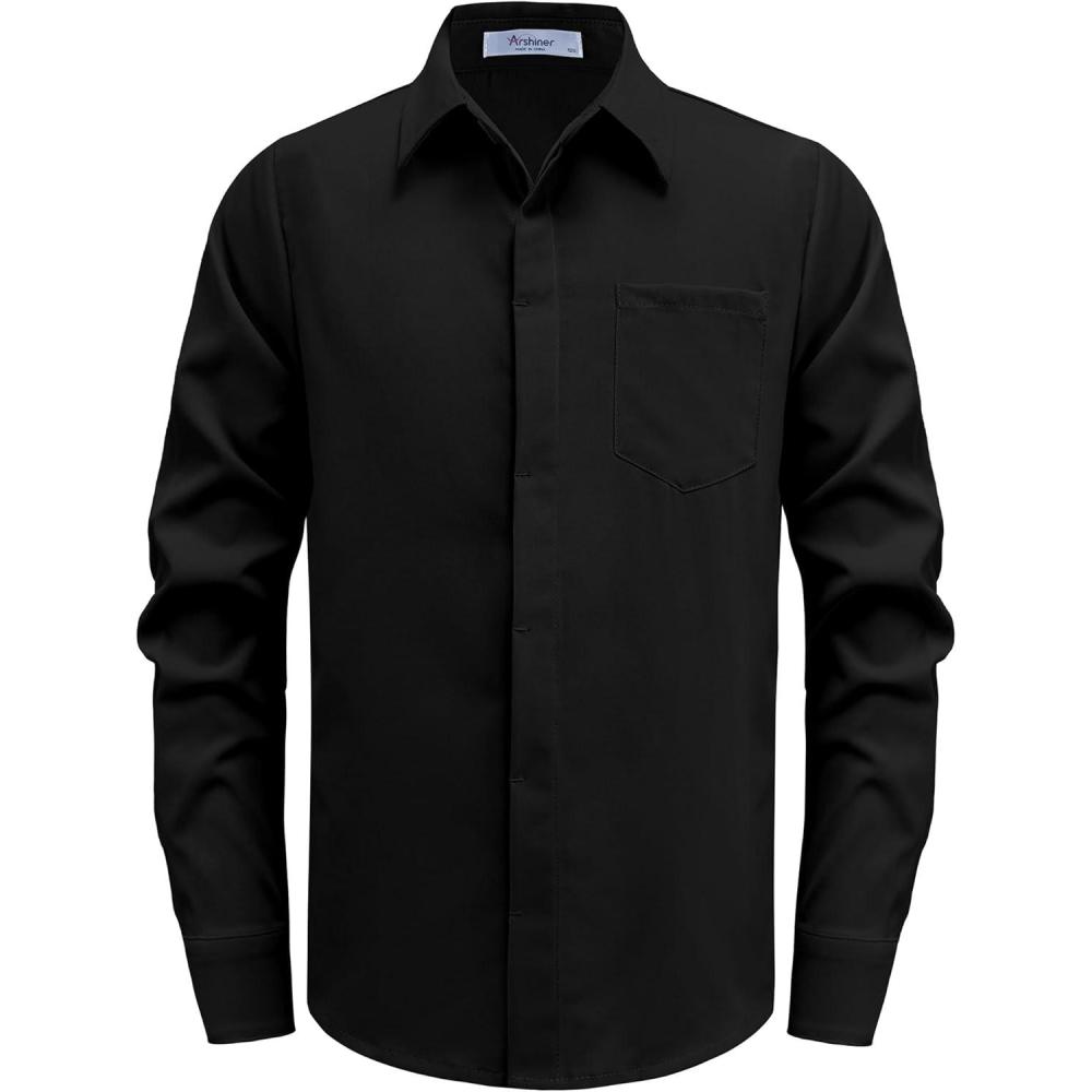 imageArshiner Boys Long Sleeve Dress Shirt Solid Button Down Shirts School Formal Uniform Shirts with Pocket for 512 YearsBlack