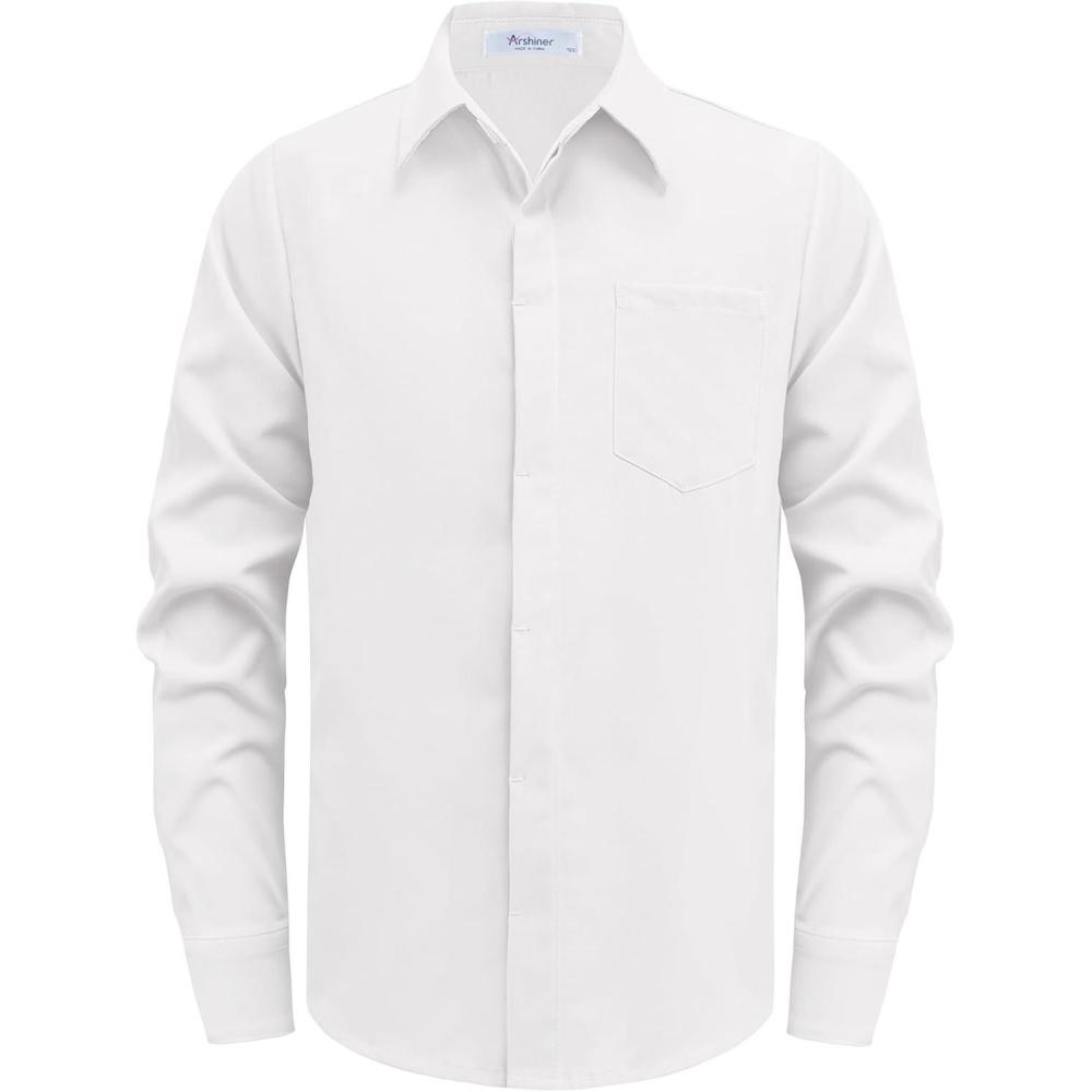 imageArshiner Boys Long Sleeve Dress Shirt Solid Button Down Shirts School Formal Uniform Shirts with Pocket for 512 YearsWhite