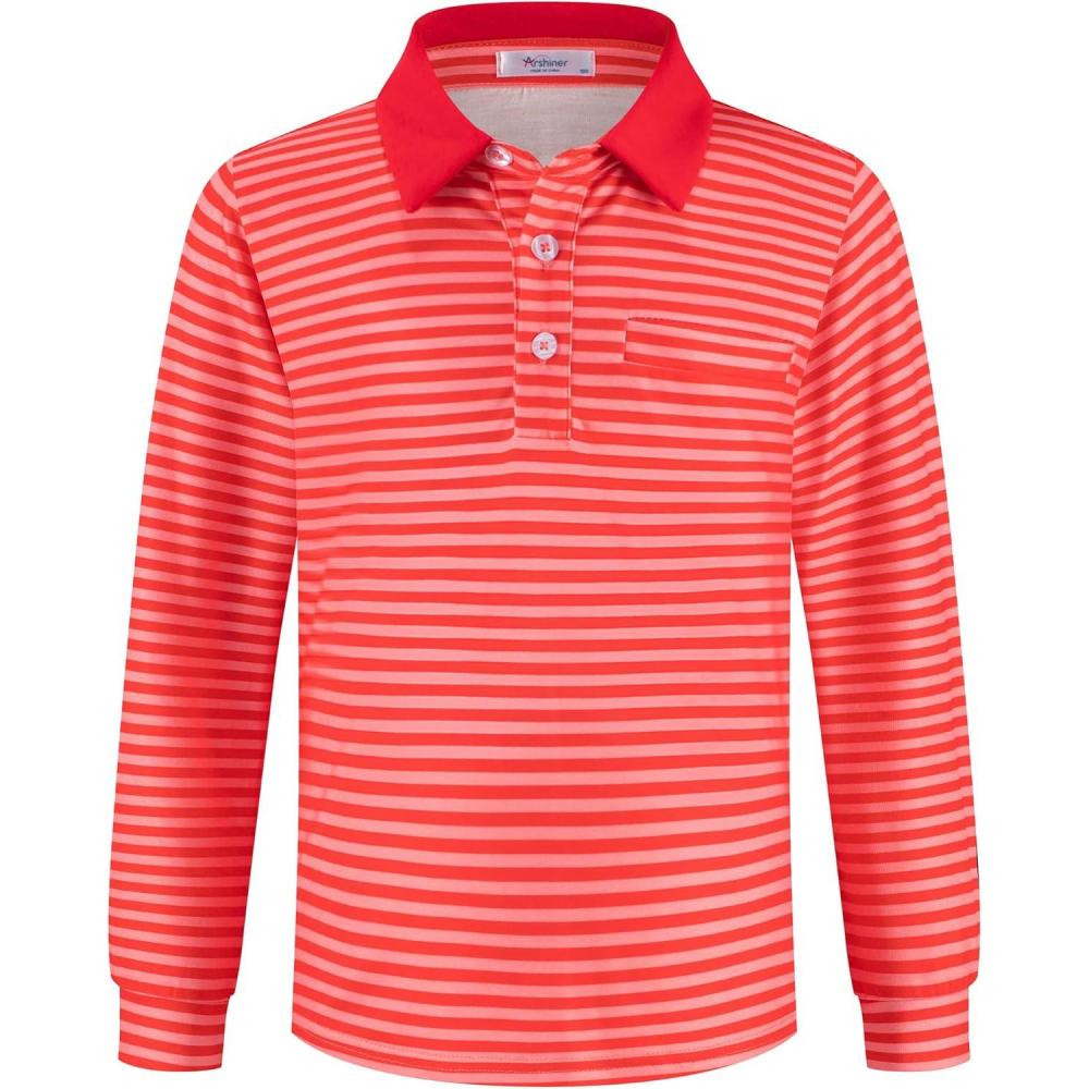 imageArshiner Boys Long Sleeve Plaid Trim Polo Shirt School Uniform Shirt with Pocket for 412 YearsRed Striped