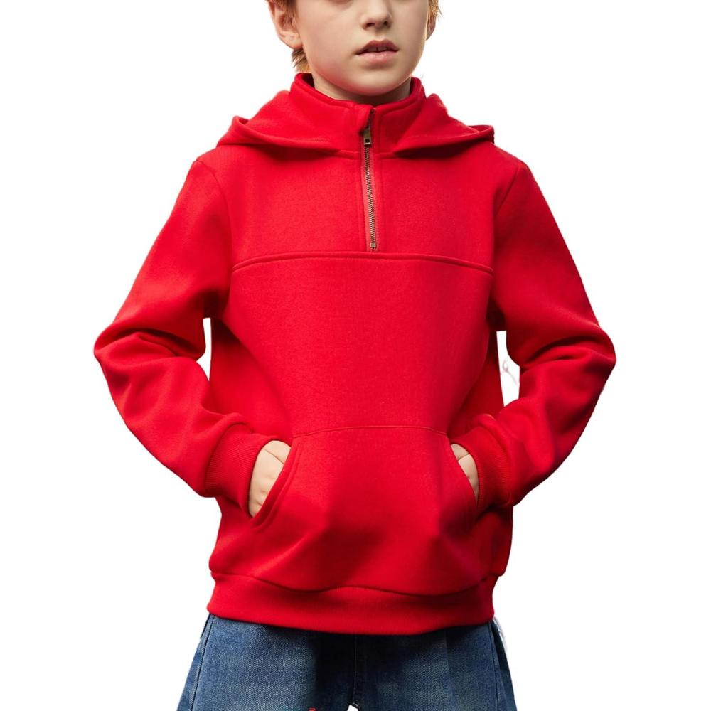 imageArshiner Boys Loose Fit QuarterZip Pullover Hoodie Sweatshirt  Lightweight Fleece  412 Years KidsRed