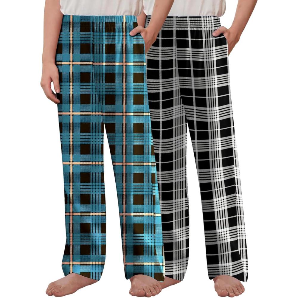 imageArshiner Boys Pajama Pants 2 Pack Soft Plaid Sleepwear Kids Lounge PJ Bottoms with PocketsBlue Black Plaidblack Grey Plaid