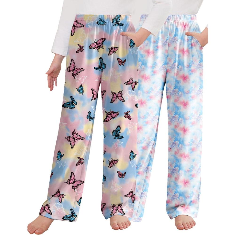 imageArshiner Boys Pajama Pants 2 Pack Soft Plaid Sleepwear Kids Lounge PJ Bottoms with PocketsButterfly Tiedyeblue Tiedye