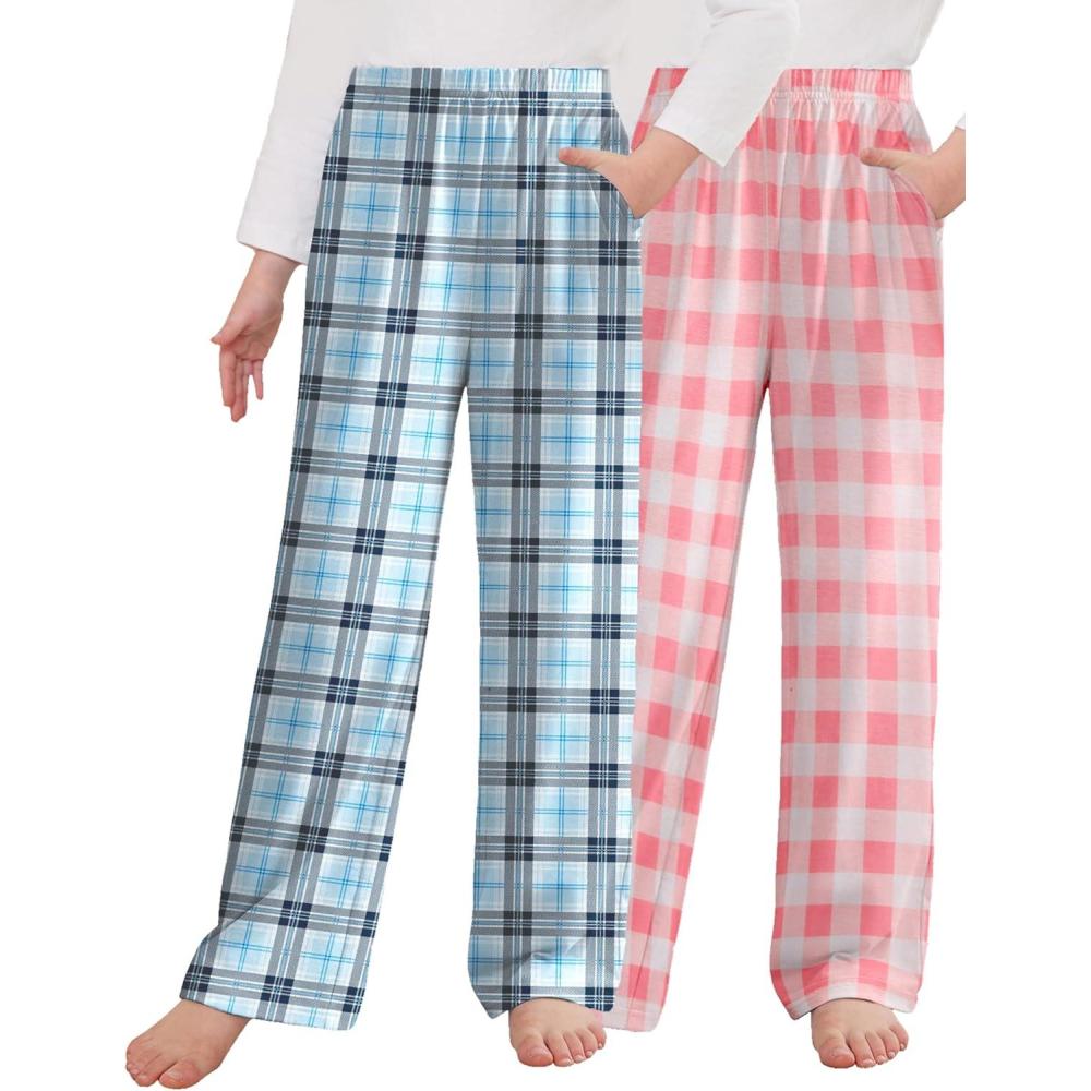 imageArshiner Boys Pajama Pants 2 Pack Soft Plaid Sleepwear Kids Lounge PJ Bottoms with PocketsPink Plaidlight Blue Plaid