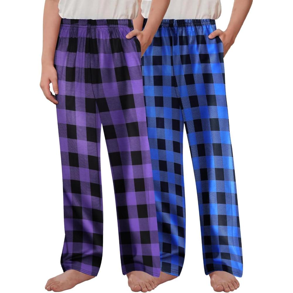 imageArshiner Boys Pajama Pants 2 Pack Soft Plaid Sleepwear Kids Lounge PJ Bottoms with PocketsPurple Plaidblue Plaid