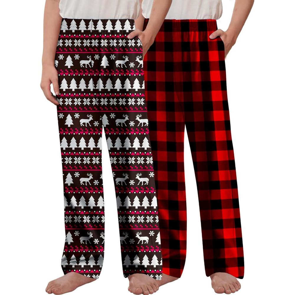 imageArshiner Boys Pajama Pants 2 Pack Soft Plaid Sleepwear Kids Lounge PJ Bottoms with PocketsRed Black Plaidblack Christmas