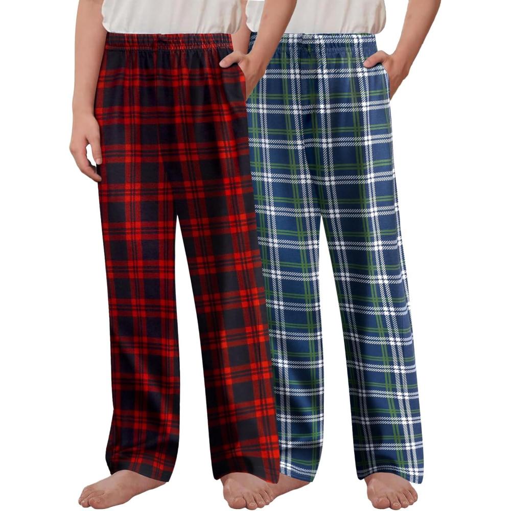 imageArshiner Boys Pajama Pants 2 Pack Soft Plaid Sleepwear Kids Lounge PJ Bottoms with PocketsRed Black Plaiddark Blue White Plaid