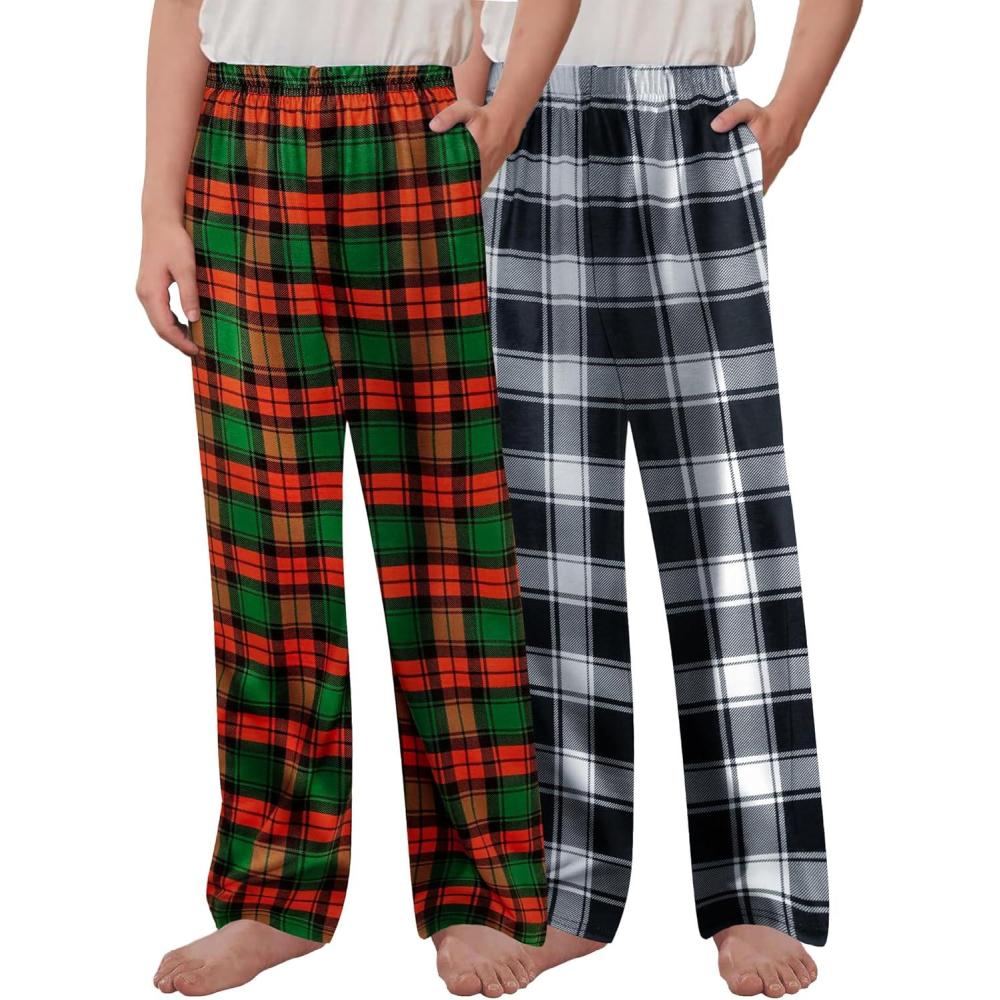imageArshiner Boys Pajama Pants 2 Pack Soft Plaid Sleepwear Kids Lounge PJ Bottoms with PocketsRed Green Plaidblack White Plaid