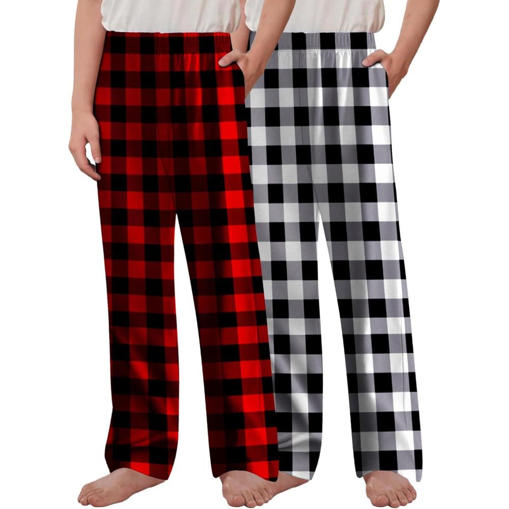 imageArshiner Boys Pajama Pants 2 Pack Soft Plaid Sleepwear Kids Lounge PJ Bottoms with PocketsRed Plaidblack Plaid