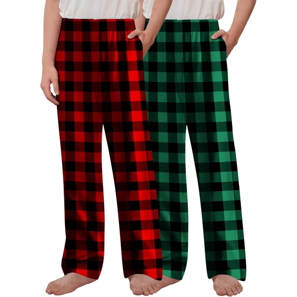 imageArshiner Boys Pajama Pants 2 Pack Soft Plaid Sleepwear Kids Lounge PJ Bottoms with PocketsRed Plaidgreen Plaid