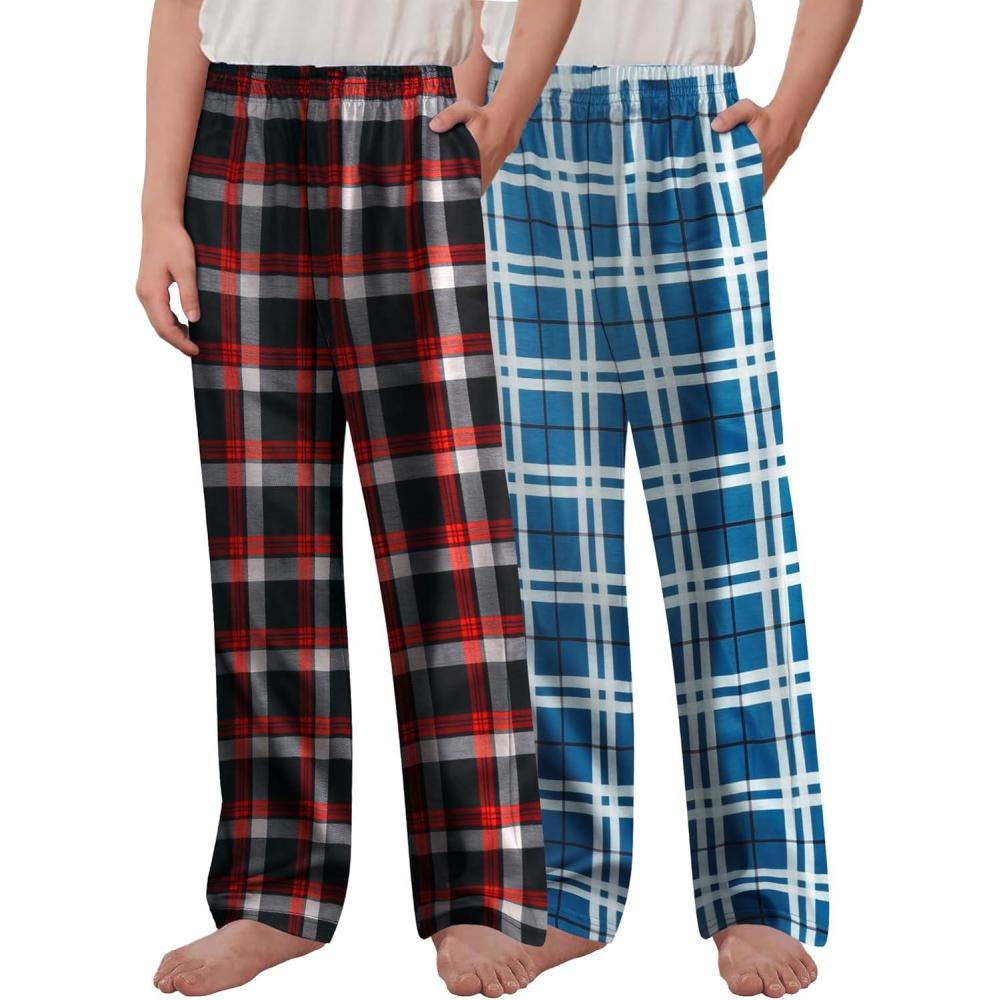 imageArshiner Boys Pajama Pants 2 Pack Soft Plaid Sleepwear Kids Lounge PJ Bottoms with PocketsRed White Plaidblue White Plaid