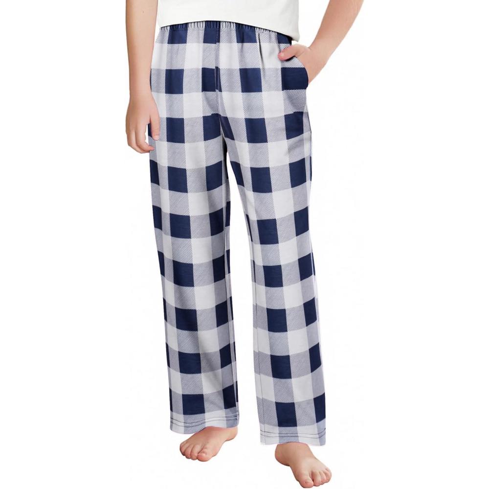 imageArshiner Boys Pajama Pants Long Sleep Plaid Pants Soft Lounge Pj Bottoms with PocketsDark Blue White Plaid