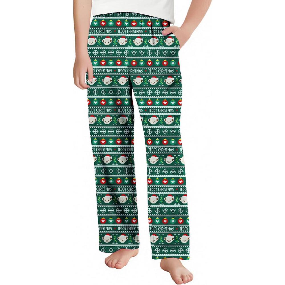 imageArshiner Boys Pajama Pants Long Sleep Plaid Pants Soft Lounge Pj Bottoms with PocketsGreen Teddy Christmas