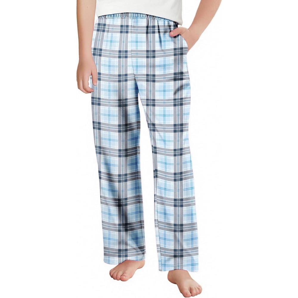 imageArshiner Boys Pajama Pants Long Sleep Plaid Pants Soft Lounge Pj Bottoms with PocketsLight Blue Plaid