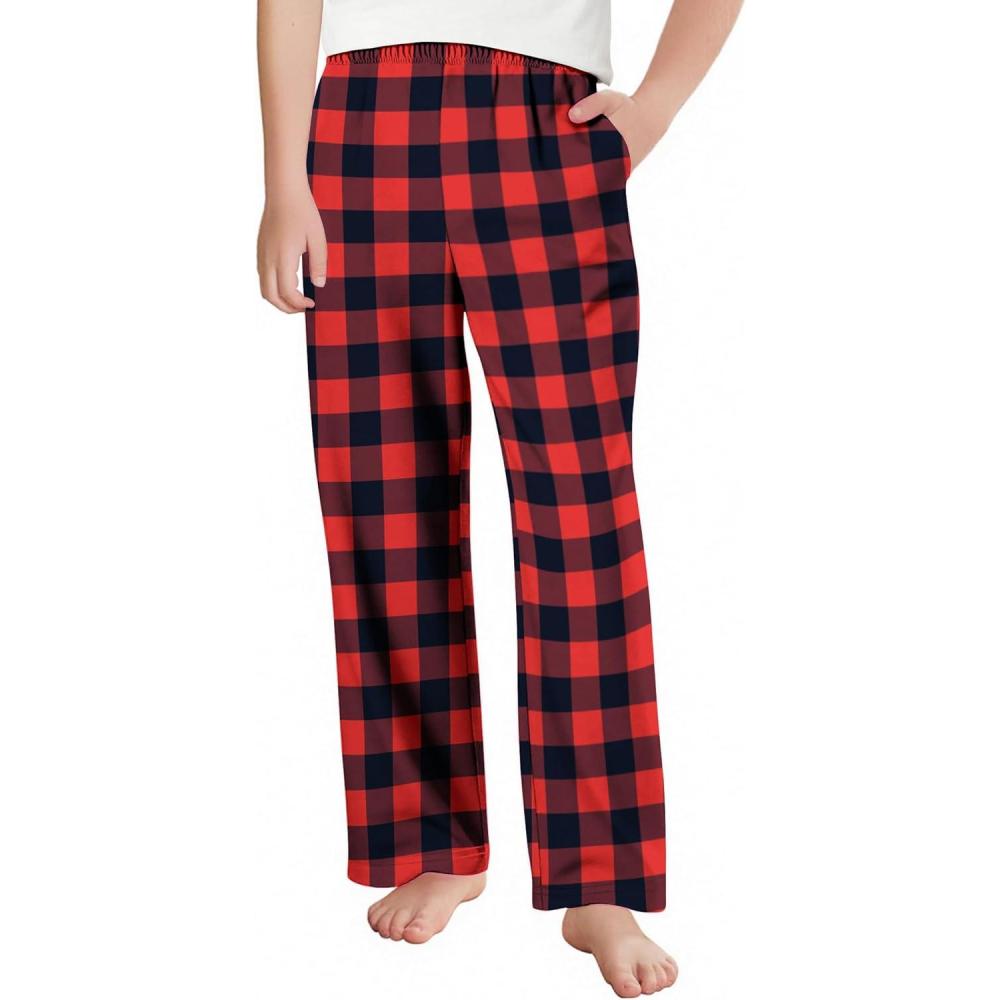 imageArshiner Boys Pajama Pants Long Sleep Plaid Pants Soft Lounge Pj Bottoms with PocketsRed Black Plaid