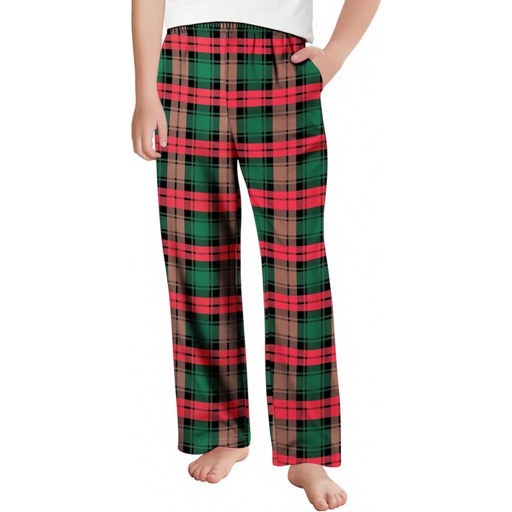 imageArshiner Boys Pajama Pants Long Sleep Plaid Pants Soft Lounge Pj Bottoms with PocketsRed Green Plaid