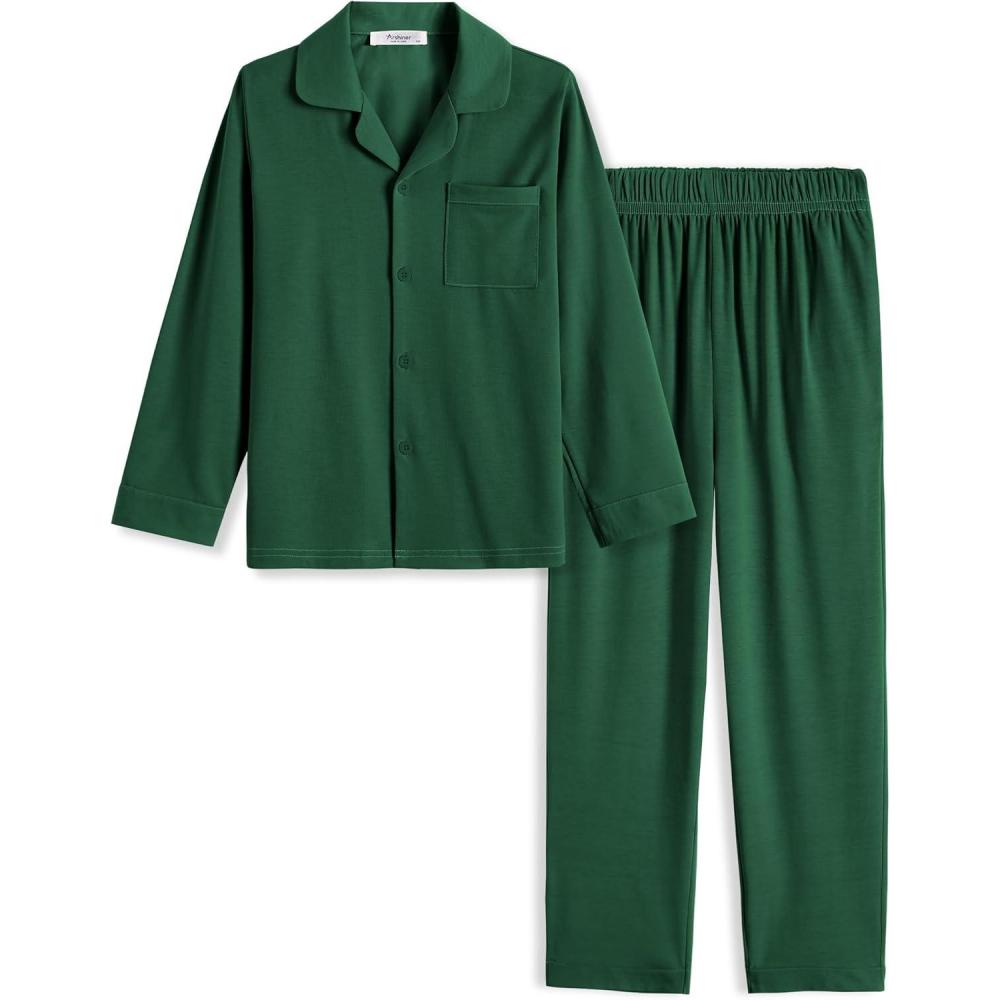 imageArshiner Boys Pajamas Set Long Sleeve ButtonDown Sleepwear 2 Piece Pjs Set for Boys 513 YearsGreen