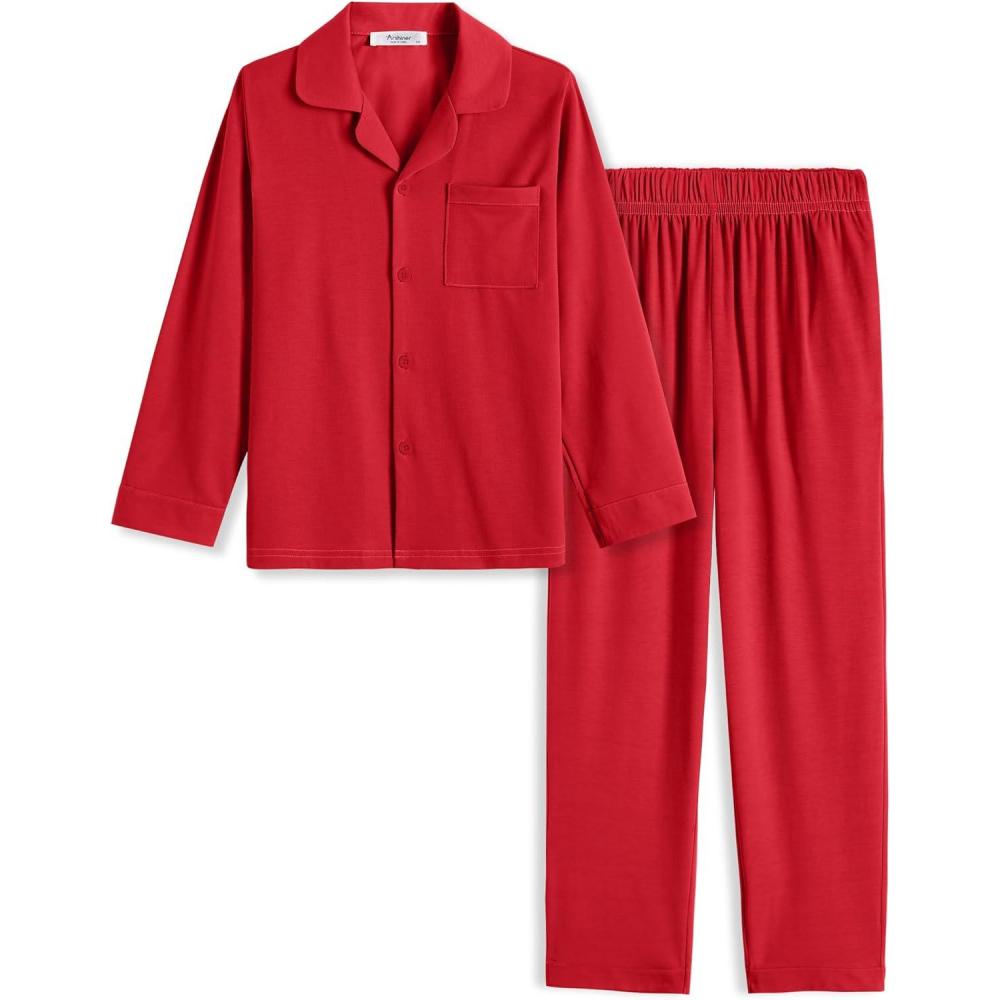 imageArshiner Boys Pajamas Set Long Sleeve ButtonDown Sleepwear 2 Piece Pjs Set for Boys 513 YearsRed
