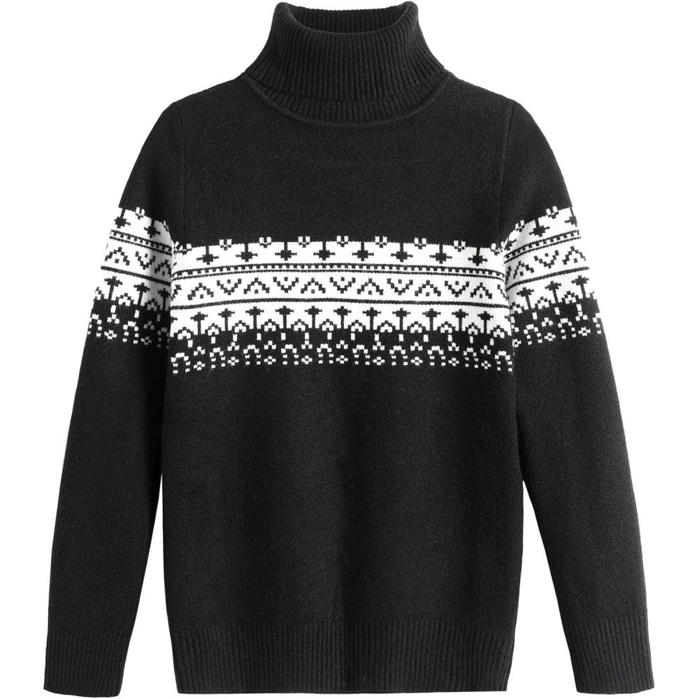 imageArshiner Boys Ribbed Turtleneck Cable Knitted Sweater Slim Fit Pullover Sweater for Kids 413 YearsBlack