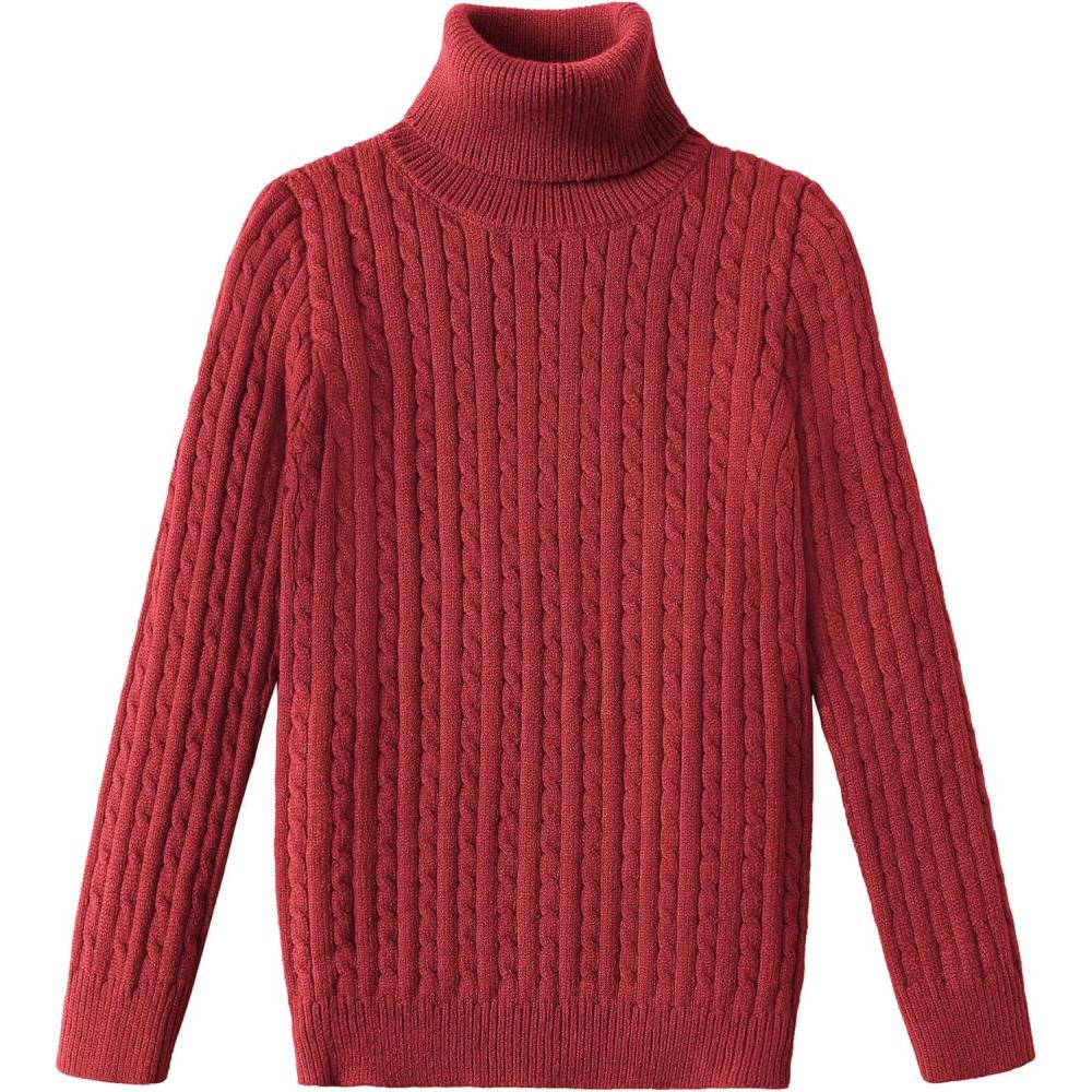 imageArshiner Boys Ribbed Turtleneck Cable Knitted Sweater Slim Fit Pullover Sweater for Kids 413 YearsCable Knitdeep Red