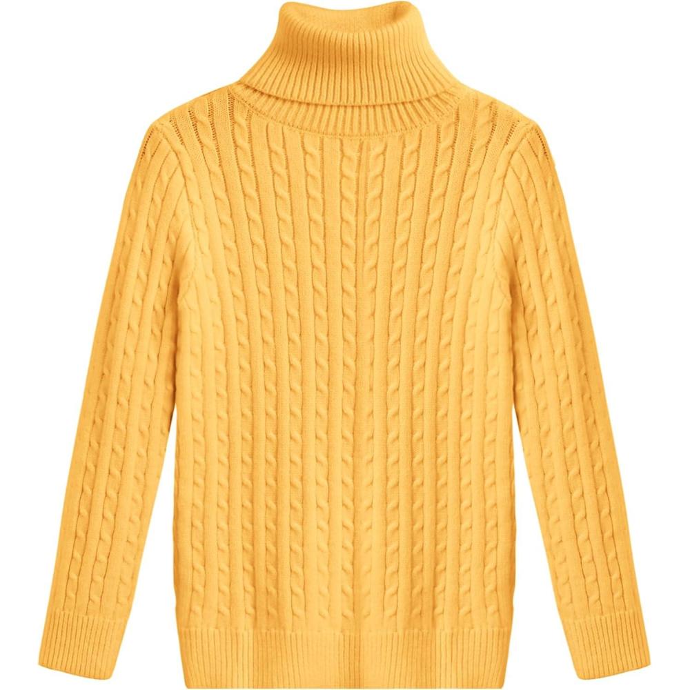 imageArshiner Boys Ribbed Turtleneck Cable Knitted Sweater Slim Fit Pullover Sweater for Kids 413 YearsCable Knitginger Yellow