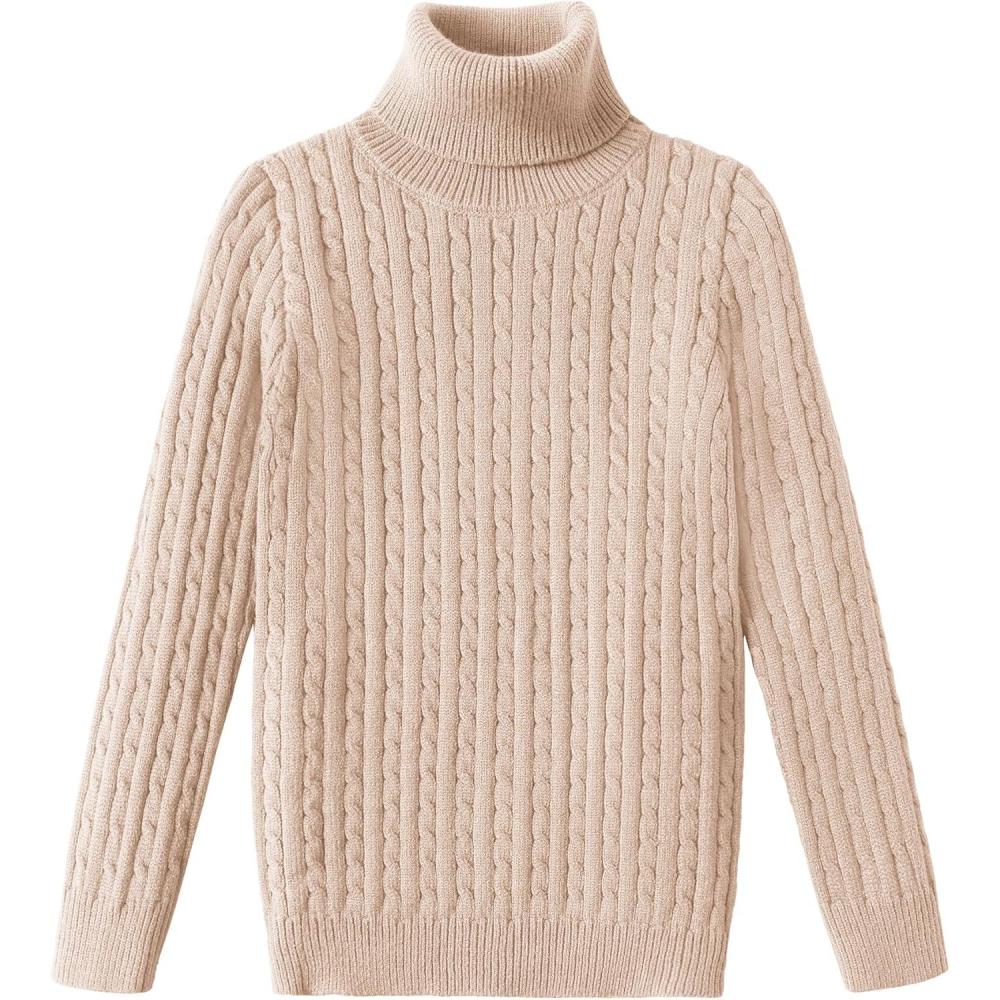 imageArshiner Boys Ribbed Turtleneck Cable Knitted Sweater Slim Fit Pullover Sweater for Kids 413 YearsCable Knitlight Khaki