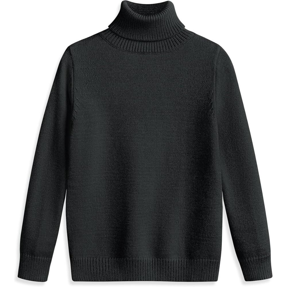 imageArshiner Boys Ribbed Turtleneck Cable Knitted Sweater Slim Fit Pullover Sweater for Kids 413 YearsJersey Knitblack