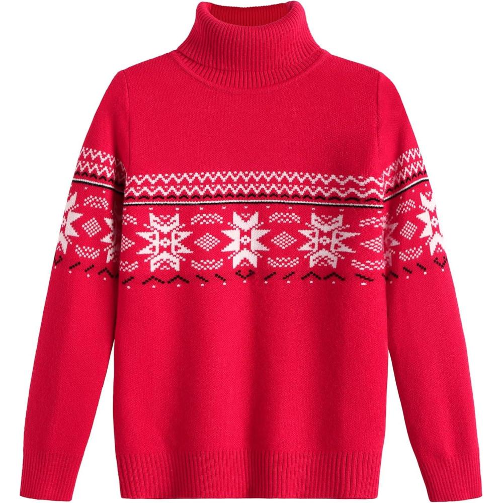imageArshiner Boys Ribbed Turtleneck Cable Knitted Sweater Slim Fit Pullover Sweater for Kids 413 YearsRed