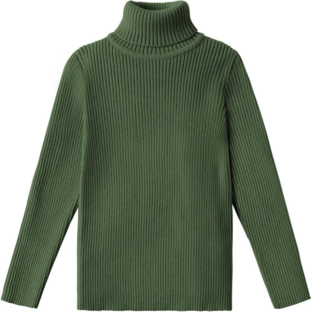 imageArshiner Boys Ribbed Turtleneck Cable Knitted Sweater Slim Fit Pullover Sweater for Kids 413 YearsRib Knitarmy Green