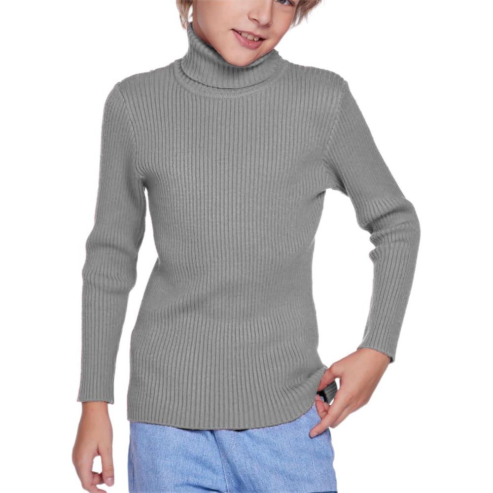 imageArshiner Boys Ribbed Turtleneck Cable Knitted Sweater Slim Fit Pullover Sweater for Kids 413 YearsRib Knitgray