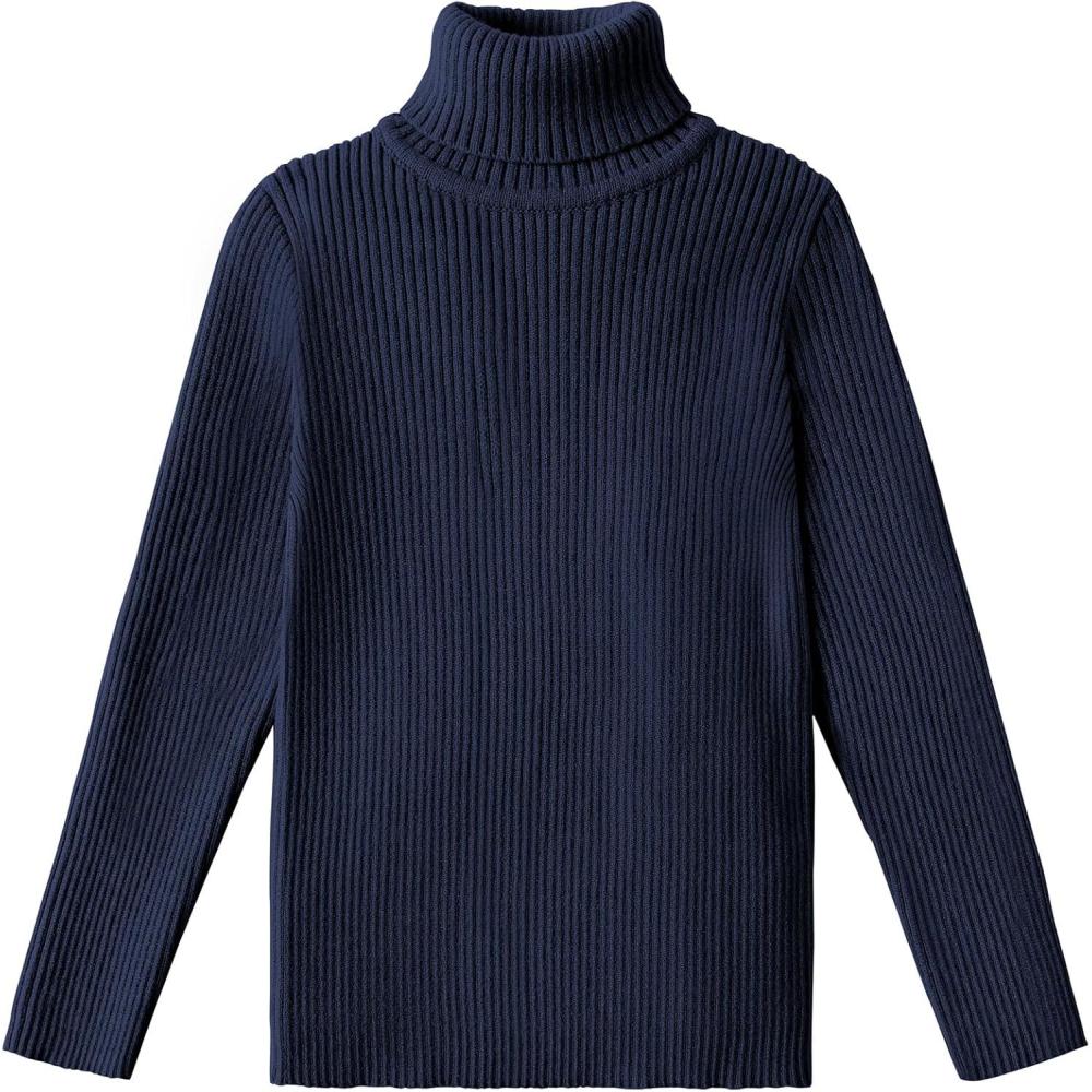 imageArshiner Boys Ribbed Turtleneck Cable Knitted Sweater Slim Fit Pullover Sweater for Kids 413 YearsRib Knitnavy Blue