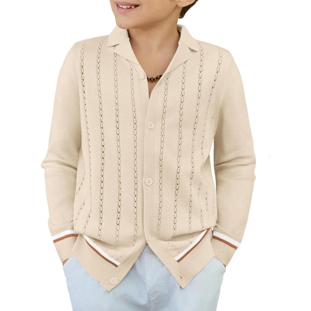 imageArshiner Boys School Cardigan Sweater Long Sleeve Button Down Knit Shirts Fall Casual Vintage Shirt for Kids 513 YearsBeige1