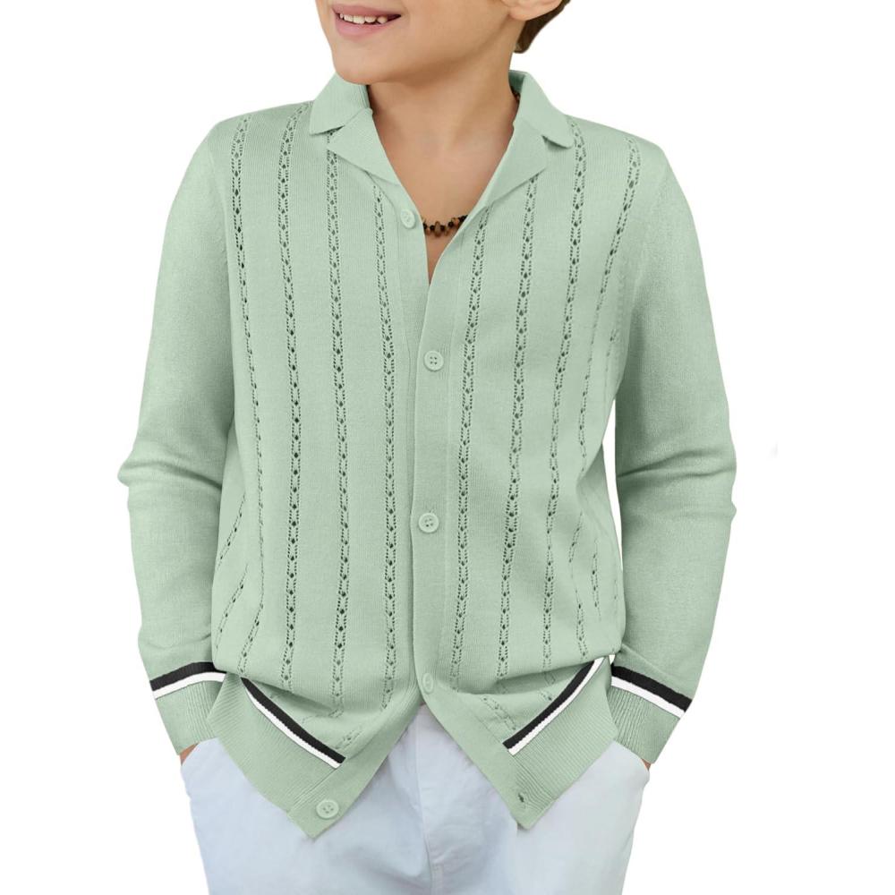imageArshiner Boys School Cardigan Sweater Long Sleeve Button Down Knit Shirts Fall Casual Vintage Shirt for Kids 513 YearsGreen