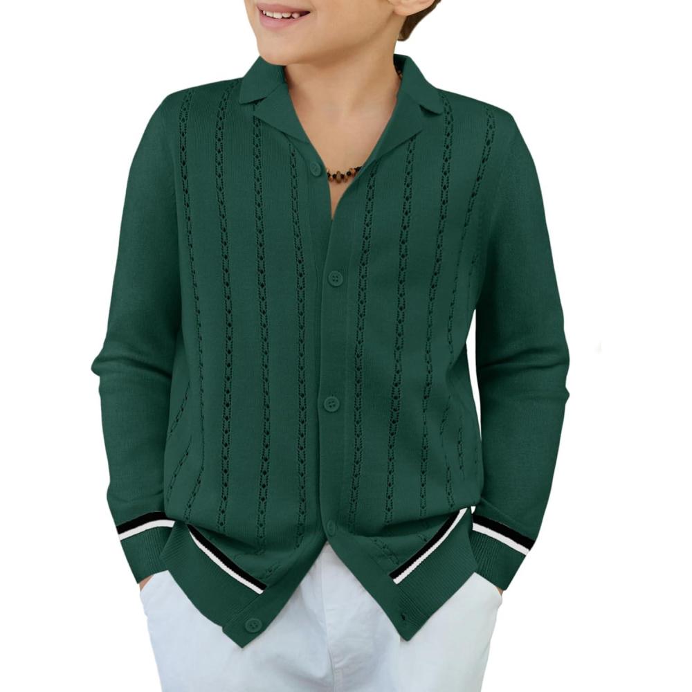 imageArshiner Boys School Cardigan Sweater Long Sleeve Button Down Knit Shirts Fall Casual Vintage Shirt for Kids 513 YearsLake Green