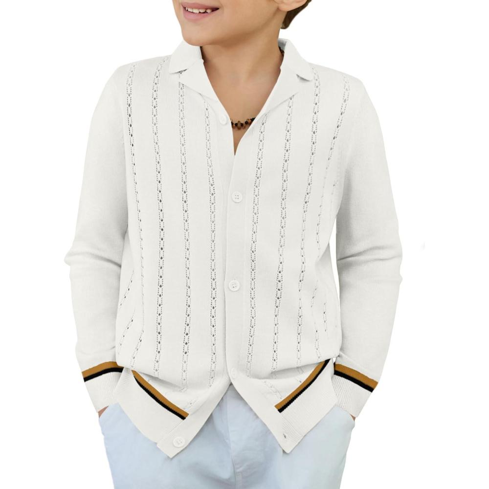 imageArshiner Boys School Cardigan Sweater Long Sleeve Button Down Knit Shirts Fall Casual Vintage Shirt for Kids 513 YearsWhite