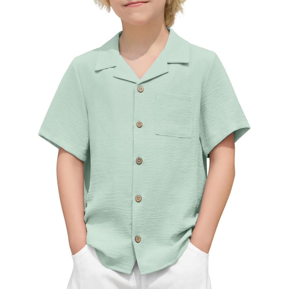 imageArshiner Boys Short Sleeve Button Down Shirt Texture Summer Beach Vacation Shirt 412 YearsIce Green