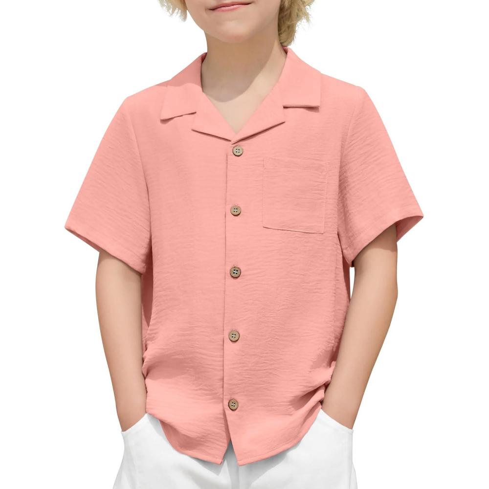 imageArshiner Boys Short Sleeve Button Down Shirt Texture Summer Beach Vacation Shirt 412 YearsPink