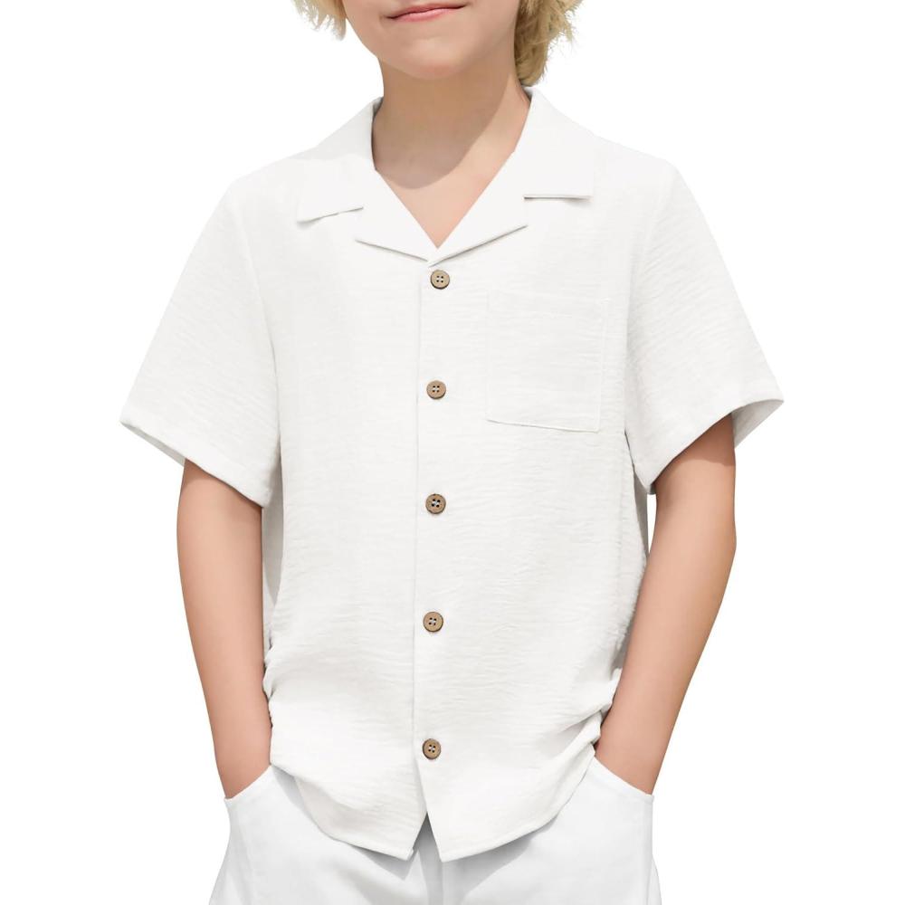 imageArshiner Boys Short Sleeve Button Down Shirt Texture Summer Beach Vacation Shirt 412 YearsWhite
