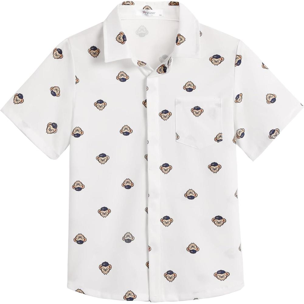 imageArshiner Boys Short Sleeve Dress Shirts Solid Button Down Shirts Summer Formal Uniform Shirt with PocketWhite Teddy