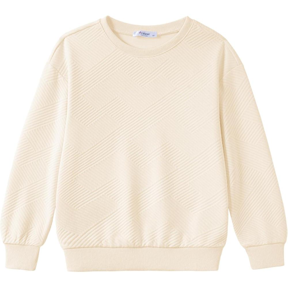 imageArshiner Boys Sweatshirts Long Sleeve Crewneck Pullover Shirt Kids Fashion Fall Winter Sweater Size 614 YearsBeige