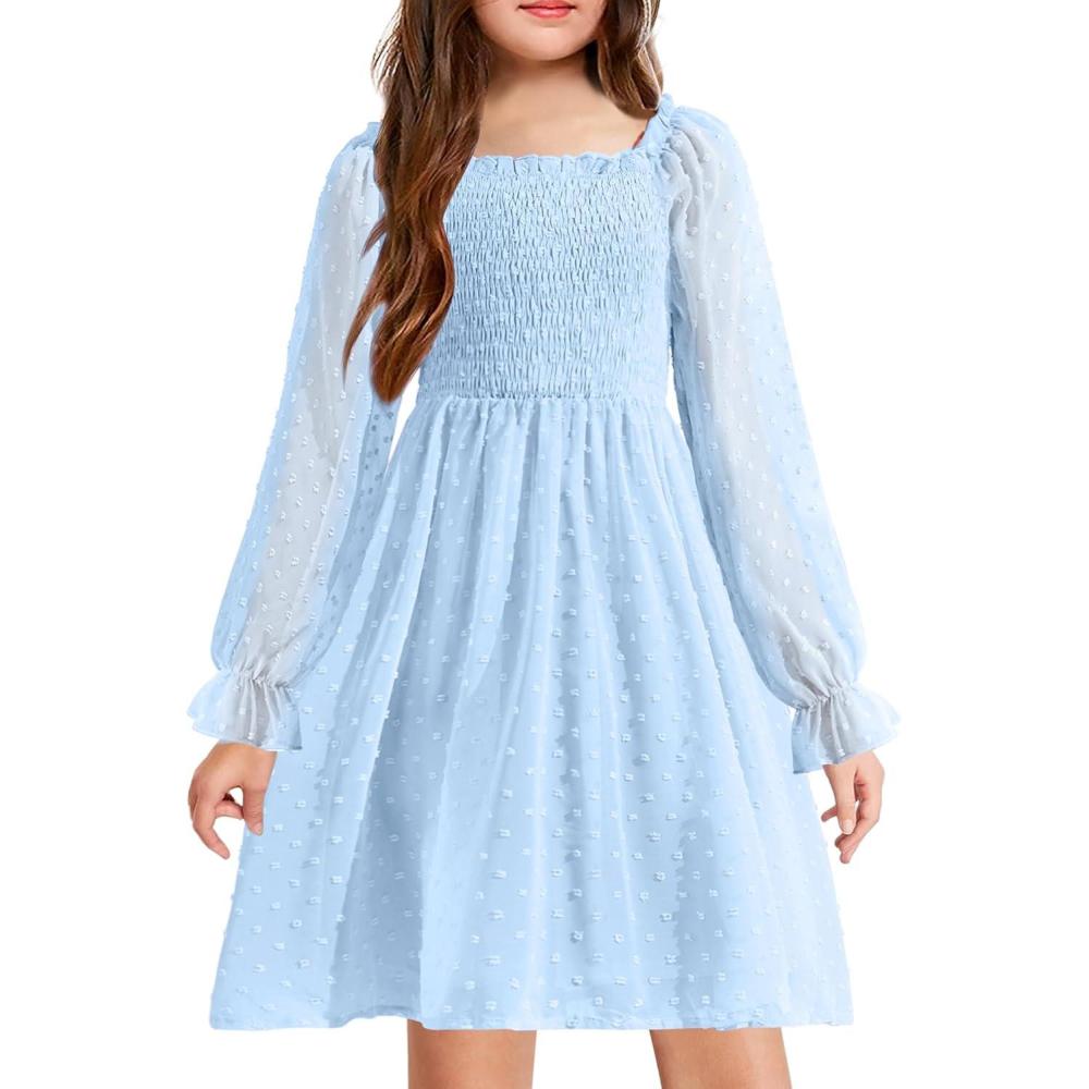 imageArshiner Girl Tulle Dress Winter Long Sleeve Teen Girls Party Casual Dresses 514YBlue